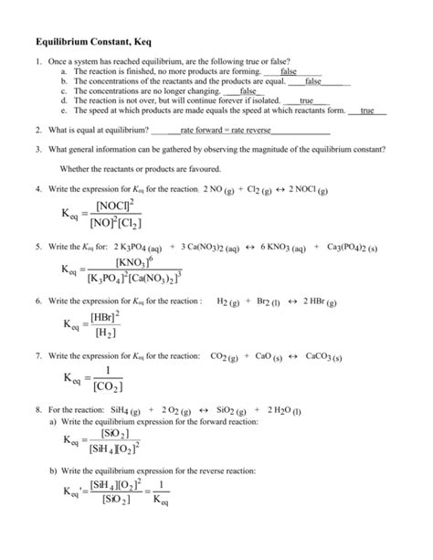 Chem 111 Chemical <strong>Equilibrium Worksheet Answer</strong> Keys Big-Picture Introductory Conceptual Questions. . Equilibrium practice problems worksheet with answers